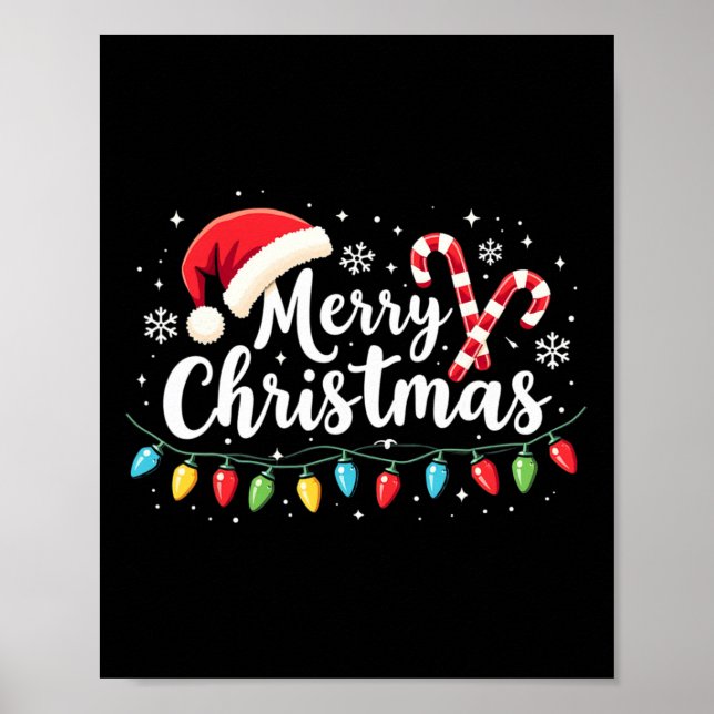 Merry Christmas Lights Red Santa Hat Xmas Family M Poster (Front)
