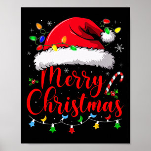 Merry Christmas Lights Red Santa Hat Xmas Family M Poster