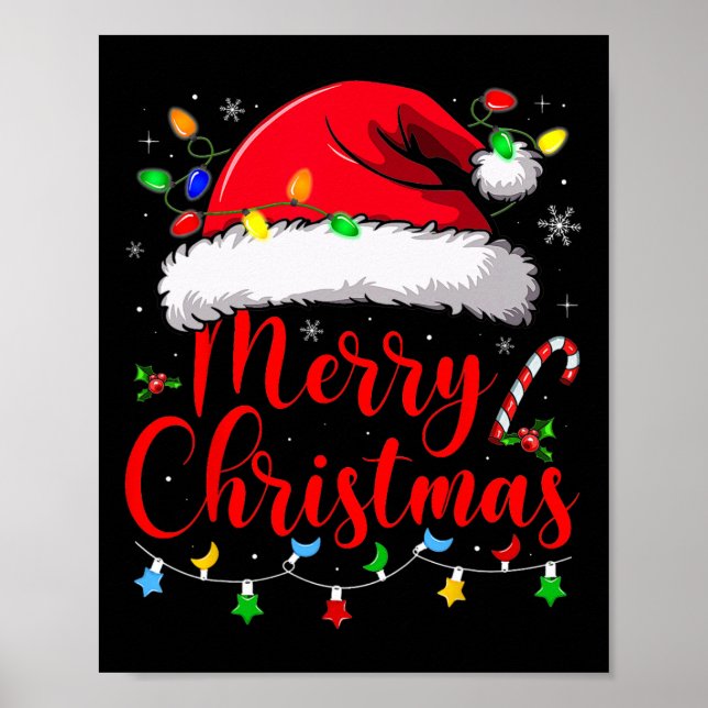 Merry Christmas Lights Red Santa Hat Xmas Family M Poster (Front)