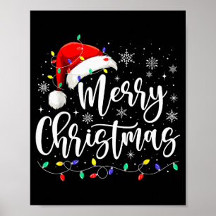 Merry Christmas Lights Red Santa Hat Xmas Family M Poster