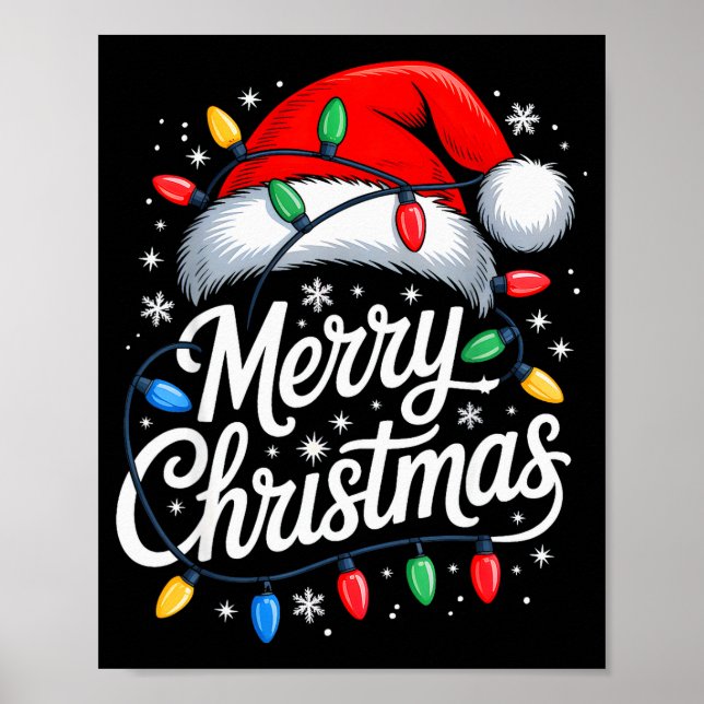 Merry Christmas Lights Red Santa Hat Xmas Family M Poster (Front)