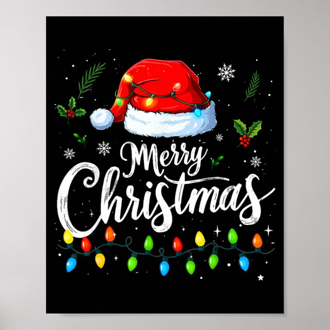 Merry Christmas Lights Red Santa Hat Xmas Family M Poster (Front)