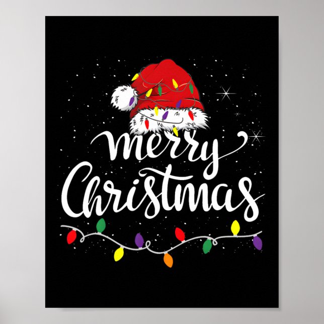 Merry Christmas Lights Red Santa Hat Xmas Family M Poster (Front)