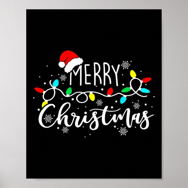 Merry Christmas Lights Red Santa Hat Xmas Family M Poster (Front)