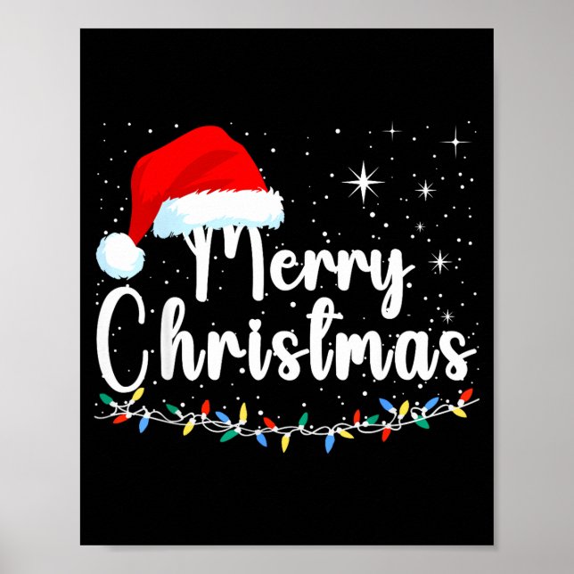 Merry Christmas Lights Red Santa Hat Xmas Family M Poster (Front)