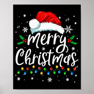 Merry Christmas Lights Red Santa Hat Xmas Family M Poster
