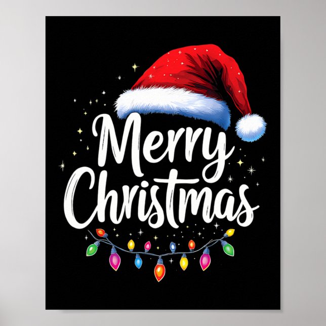 Merry Christmas Lights Red Santa Hat Xmas Family M Poster (Front)