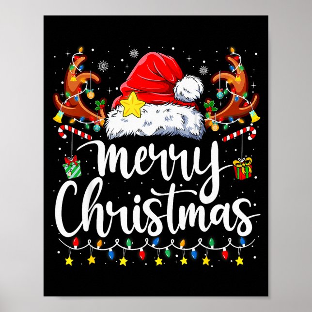 Merry Christmas Lights Red Santa Hat Xmas Family M Poster (Front)
