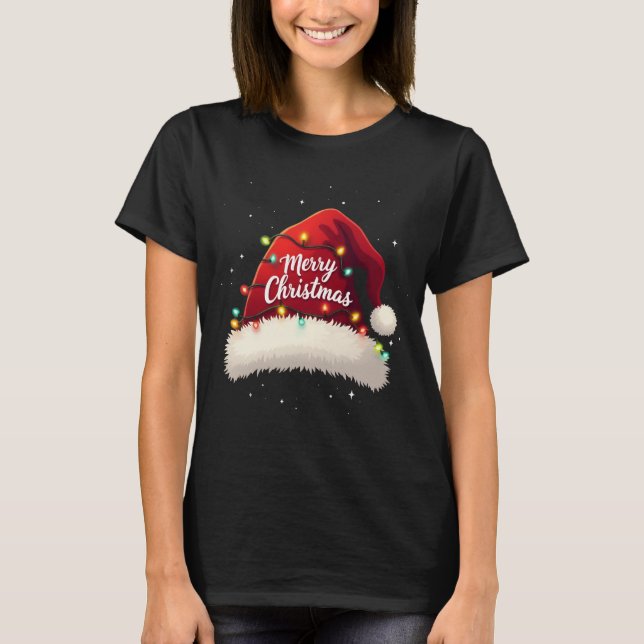 Merry Christmas Lights Red Santa Hat Xmas Family M T-Shirt (Front)