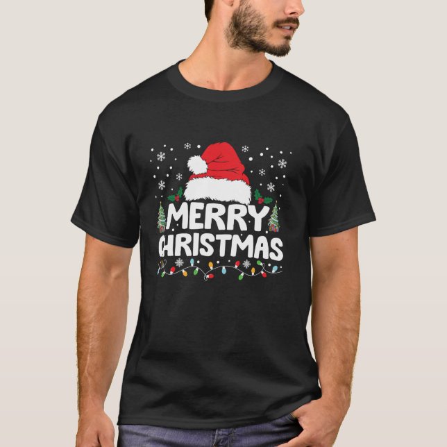 Merry Christmas Lights Red Santa Hat Xmas Family M T-Shirt (Front)