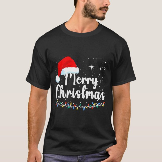 Merry Christmas Lights Red Santa Hat Xmas Family M T-Shirt (Front)