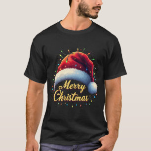 Merry Christmas Lights Red Santa Hat Xmas Family M T-Shirt