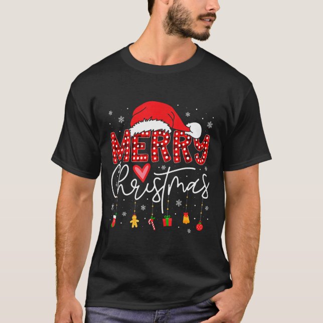 Merry Christmas Lights Red Santa Hat Xmas Family M T-Shirt (Front)