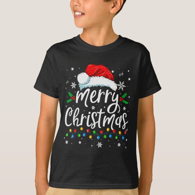 Merry Christmas Lights Red Santa Hat Xmas Family M T-Shirt (Front)
