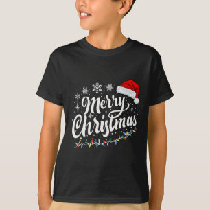 Merry Christmas Lights Red Santa Hat Xmas Family M T-Shirt