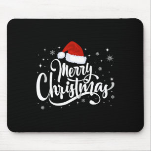 Merry Christmas Lights Red Santa Hat Xmas Family Mouse Mat
