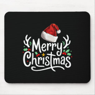 Merry Christmas Lights Red Santa Hat Xmas Family Mouse Mat