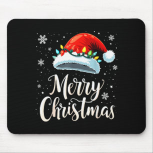 Merry Christmas Lights Red Santa Hat Xmas Family  Mouse Mat