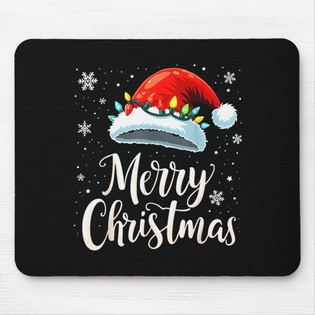 Merry Christmas Lights Red Santa Hat Xmas Family  Mouse Mat (Front)