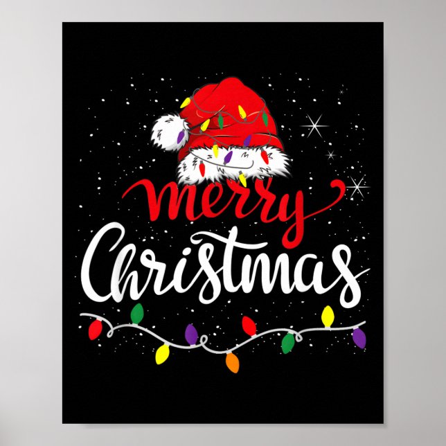 Merry Christmas Lights Red Santa Hat Xmas Family  Poster (Front)