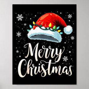 Merry Christmas Lights Red Santa Hat Xmas Family  Poster