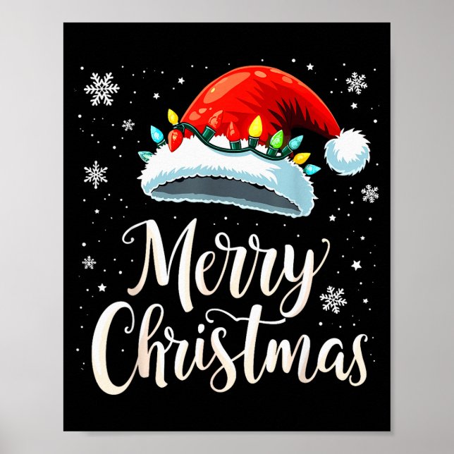 Merry Christmas Lights Red Santa Hat Xmas Family  Poster (Front)