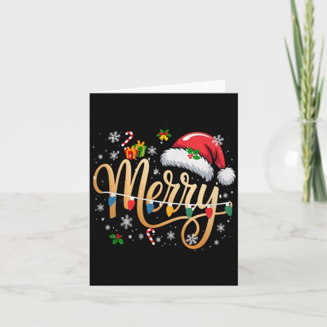 Merry Christmas Lights Red Santa Hat Xmas Men Wome Card (Front)