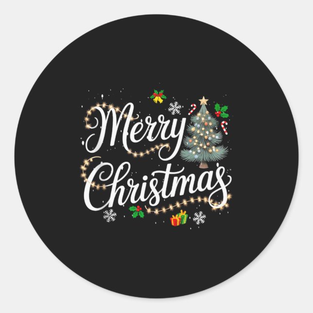Merry Christmas Lights Red Santa Hat Xmas Men Wome Classic Round Sticker (Front)