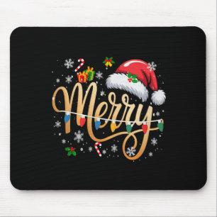 Merry Christmas Lights Red Santa Hat Xmas Men Wome Mouse Mat