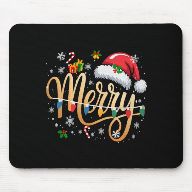 Merry Christmas Lights Red Santa Hat Xmas Men Wome Mouse Mat (Front)