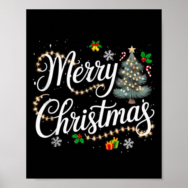 Merry Christmas Lights Red Santa Hat Xmas Men Wome Poster (Front)