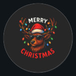 Merry Christmas Lights Reindeer Xmas Family Men Wo Classic Round Sticker<br><div class="desc">Merry Christmas Lights Reindeer Xmas Family Men Women</div>