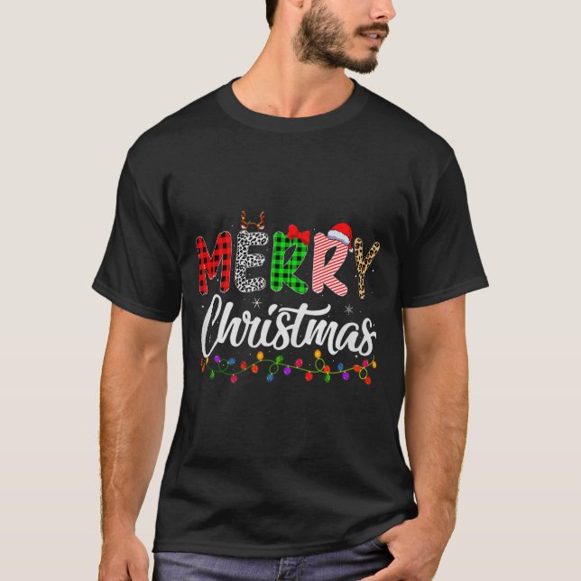 Merry Christmas Lights Santa Family Xmas Pajamas M T-Shirt (Front)