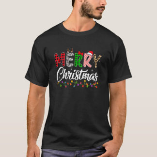 Merry Christmas Lights Santa Family Xmas Pyjamas M T-Shirt