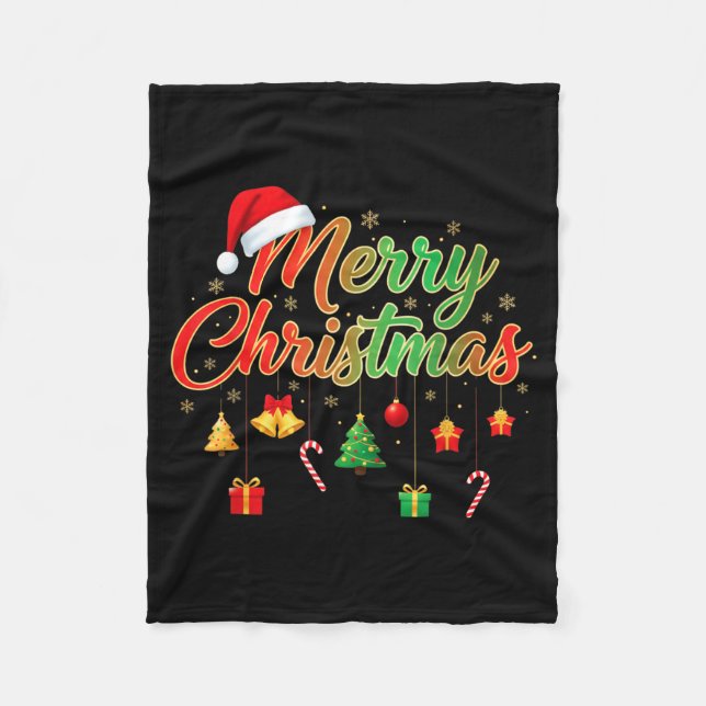 Merry Christmas Lights Santa Hat Family Matching T Fleece Blanket (Front)