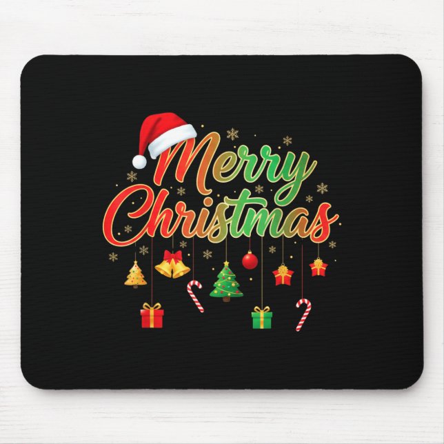 Merry Christmas Lights Santa Hat Family Matching T Mouse Mat (Front)