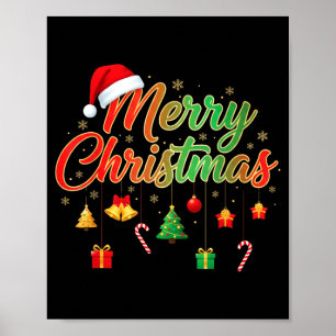 Merry Christmas Lights Santa Hat Family Matching T Poster