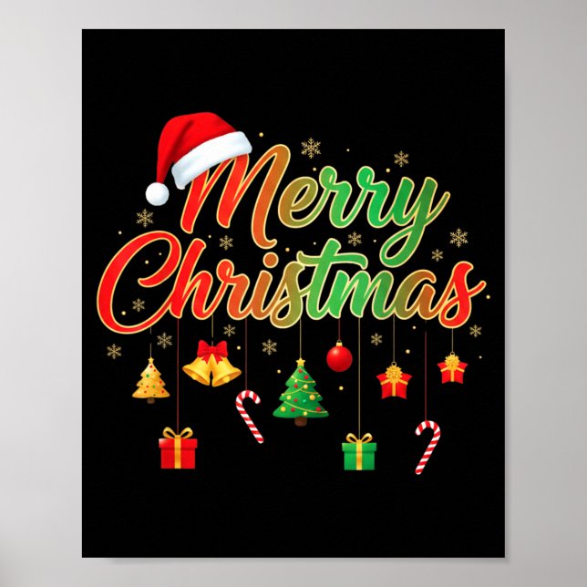 Merry Christmas Lights Santa Hat Family Matching T Poster (Front)