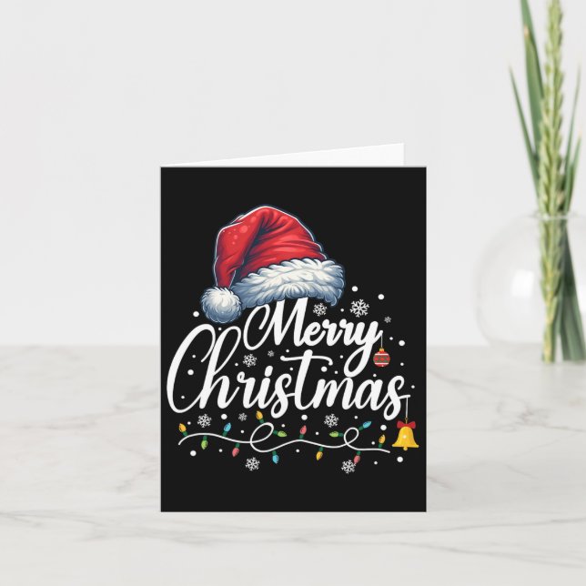 Merry Christmas Lights Santa Hat Funny Xmas Family Card (Front)