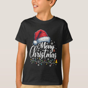Merry Christmas Lights Santa Hat Funny Xmas Family T-Shirt
