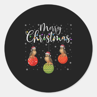 Merry Christmas Lights Santa Hat Hawk Ugly Xmas Classic Round Sticker