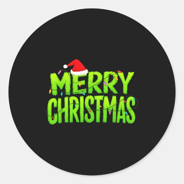 Merry Christmas Lights Santa Hat Pajamas Xmas Humo Classic Round Sticker (Front)