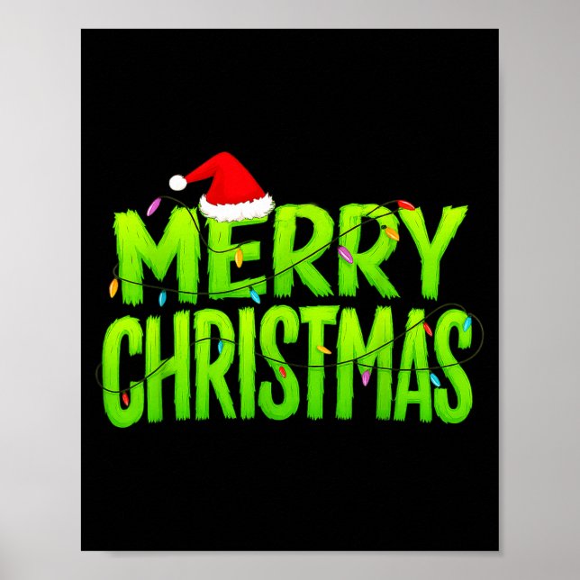 Merry Christmas Lights Santa Hat Pajamas Xmas Humo Poster (Front)