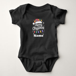 Merry Christmas Lights Santa Hat Personalised Gift Baby Bodysuit