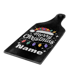 Merry Christmas Lights Santa Hat Personalised Gift Cutting Board