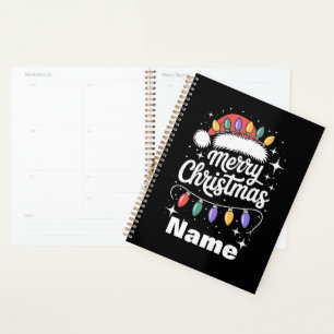 Merry Christmas Lights Santa Hat Personalised Gift Planner