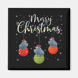 Merry Christmas Lights Santa Hat Rhino Ugly Xmas T Magnet