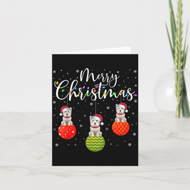 Merry Christmas Lights Santa Hat Westie Dog Ugly X Card (Front)