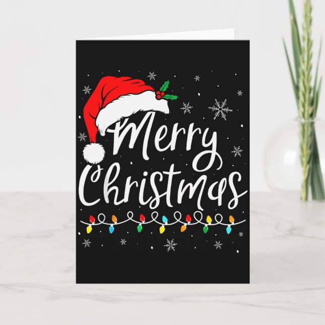 Merry Christmas Lights Santa Hat Xmas  Card (Front)