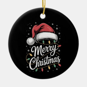 Merry Christmas Lights Santa Hat Xmas Family Ceramic Tree Decoration